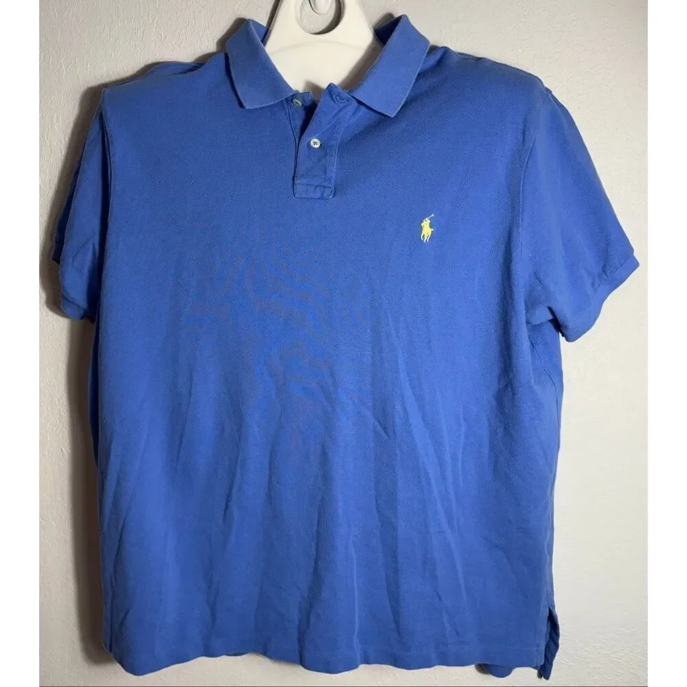 Polo Ralph Lauren Polo Shirt Mens XXL Blue Yellow Pony Short Sleeve Custom Fit